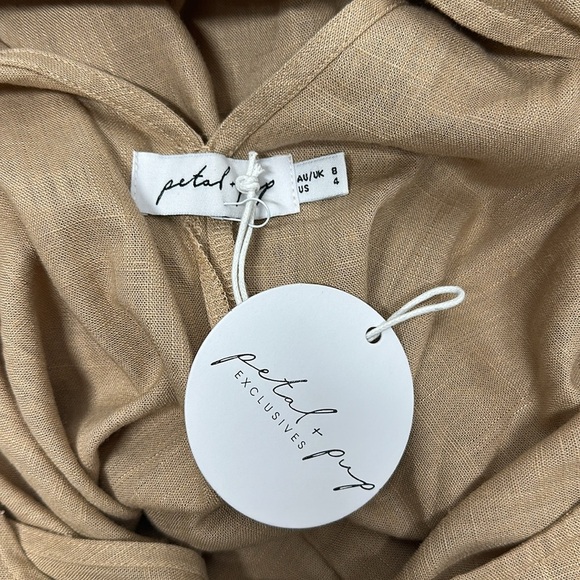 Petal + Pup Yardlee Jumpsuit Linen Sleeveless Pockets Open Back Tan New Size 4 - Picture 8 of 9